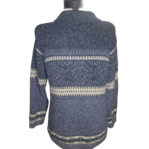 Vintage Maggie Blue and White Knit Zip Up Cardigan M - Picture 5 of 6
